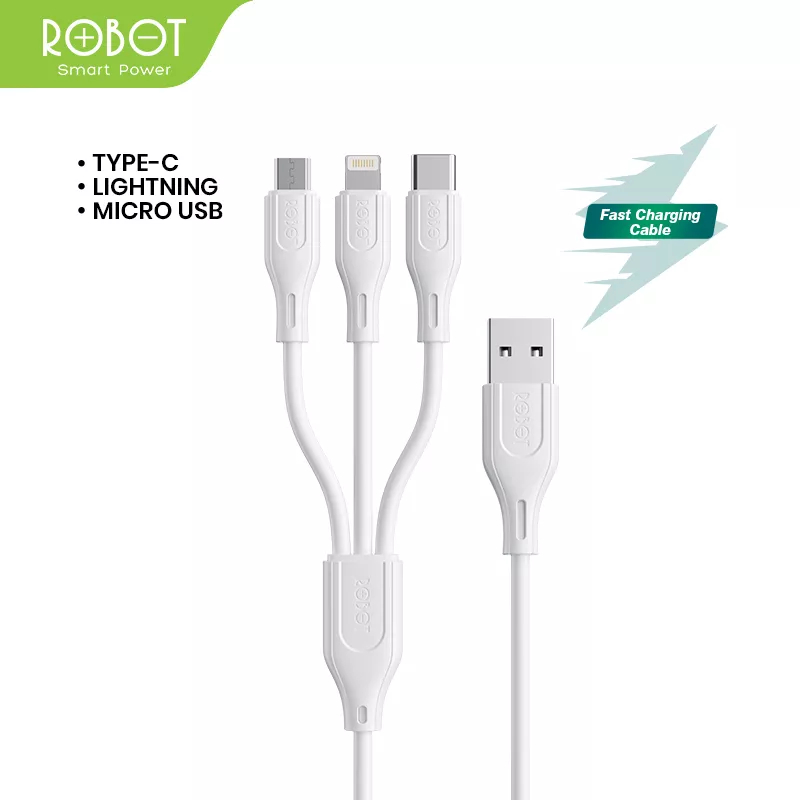 Kabel Data Fast Charging 3in1 Micro Type C Lightning 3A Robot RDY120 120cm