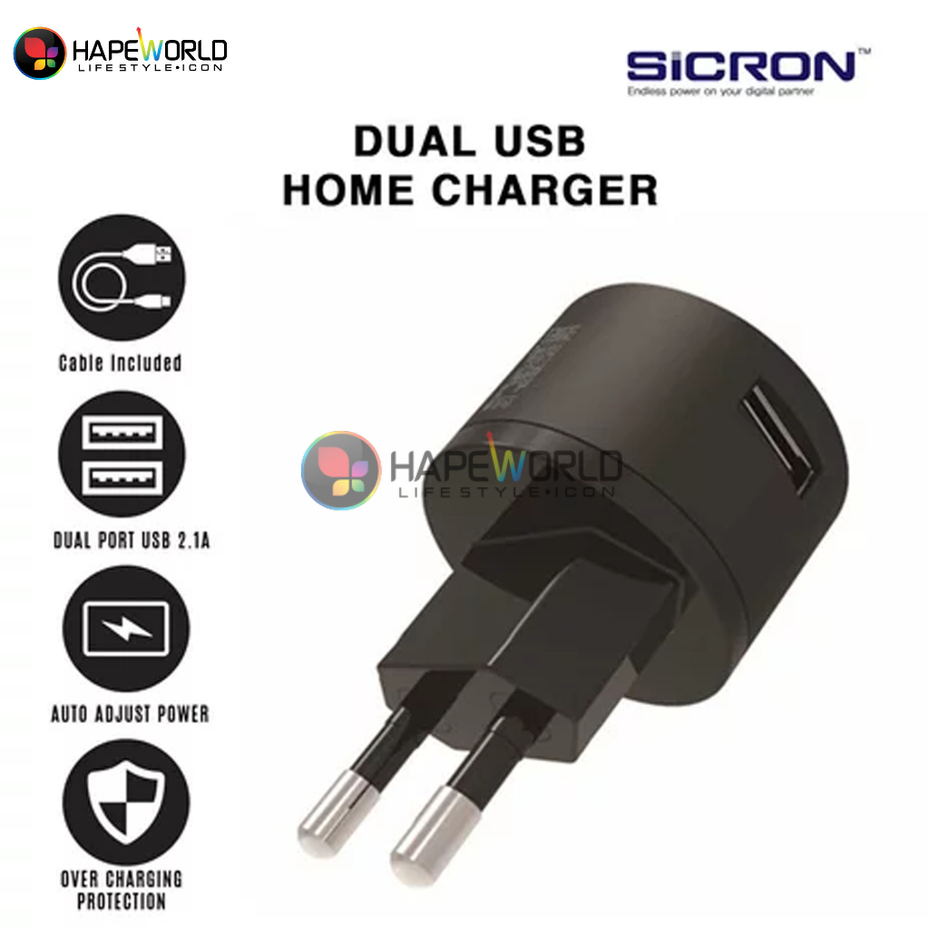 CHARGER SICRON MICRO 5PIN 2.1A DUAL USB HOME CHARGER