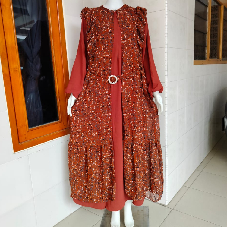 gamis rompi crinkle mix ceruty variasi sabuk