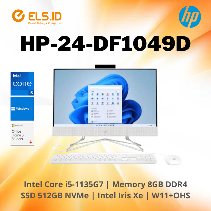 All In One HP 24 DF1049D i5 1135G7 8GB SSD 512GB iRisXe W11+OHS WHITE (LED 24' FHD)