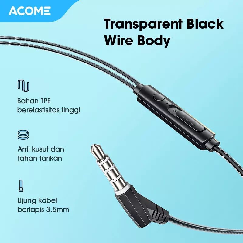 ACOME 3D Subwoofer Headphone Powerfull Bass Transparant Black Wire