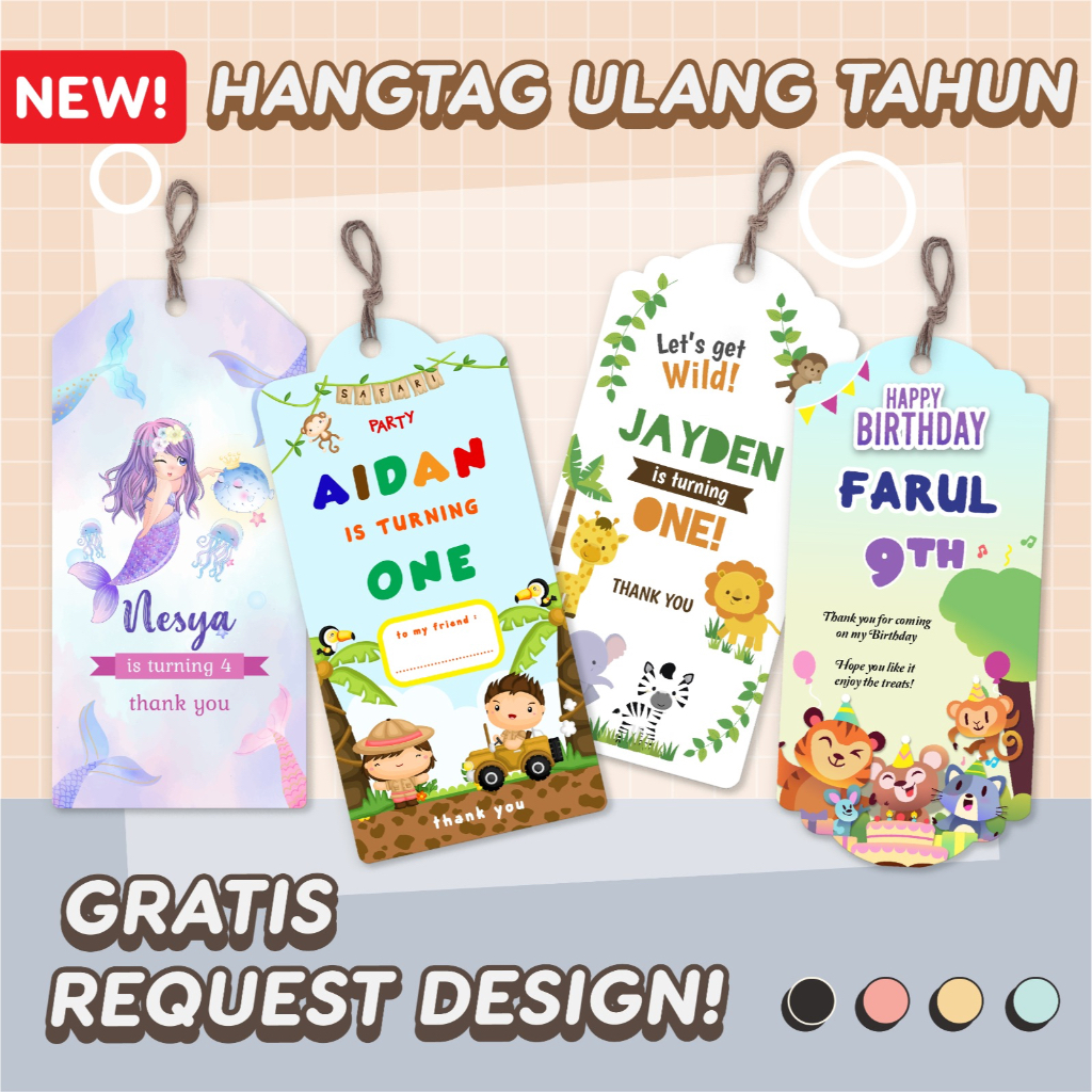 

Hang Tag Ulang Tahun Anak Custom Pola 1 Sisi | Tag Label Hampers Ulang Tahun Anak Free Design