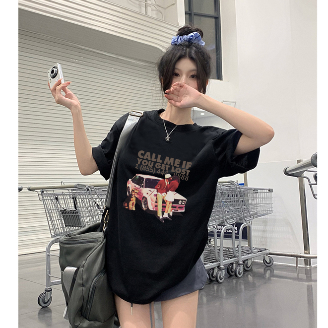 baju atasan wanita terbaru kaos american retro creative design printed baju kaos wanita lengan pendek oversize kaos couple