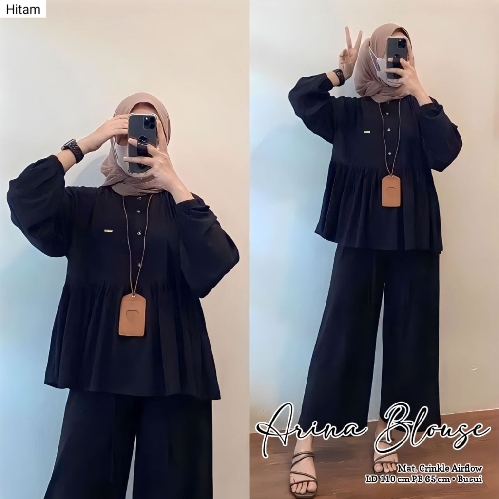 ATASAN WANITA TERBARU ARINA BLOUSE CRINKLE AIRFLOW PREMIUM REMPEL MUTER LENGAN KARET