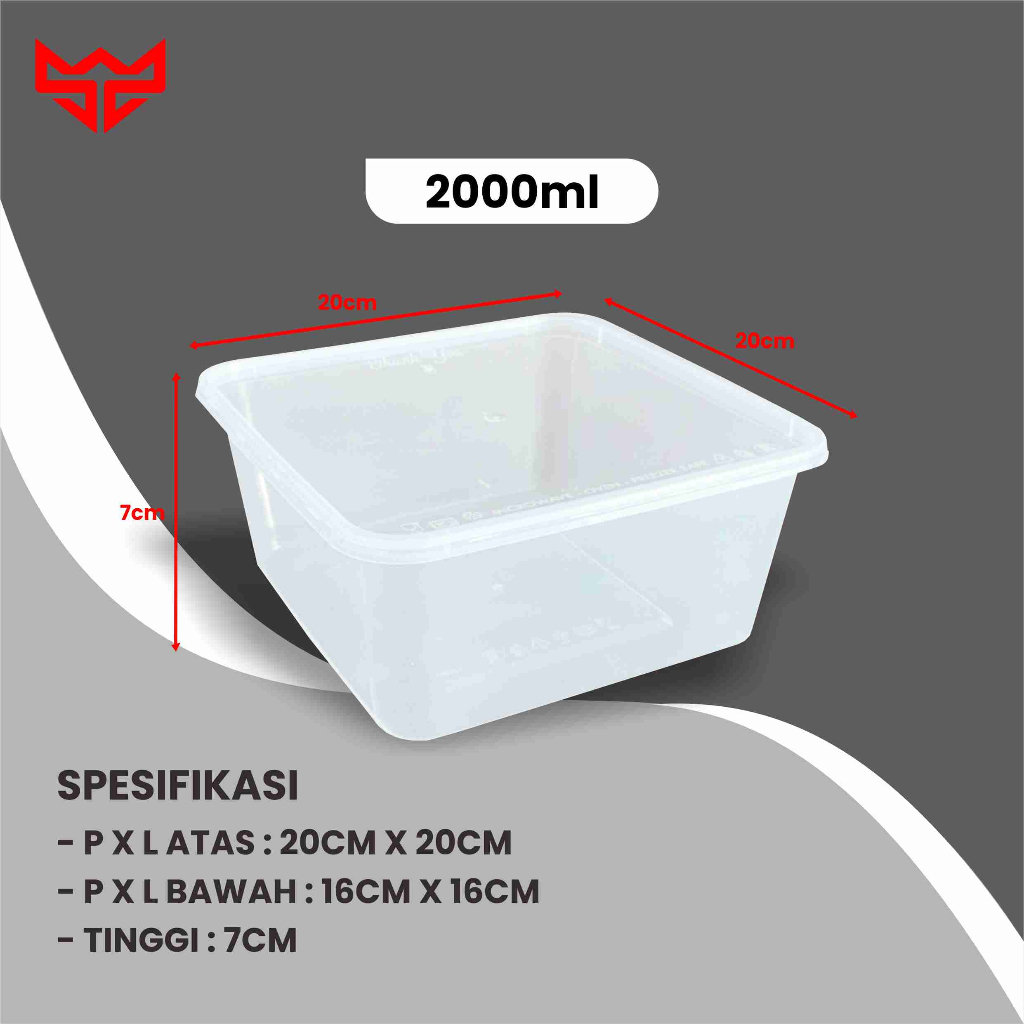 Thinwall Square 2000ml 3000ml Kotak Makan Persegi Bahan Tebal