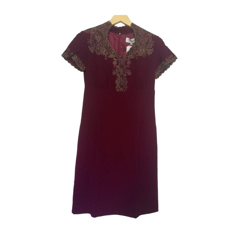 NEW Lyne Halim Dress Maroon Bordir Emas
