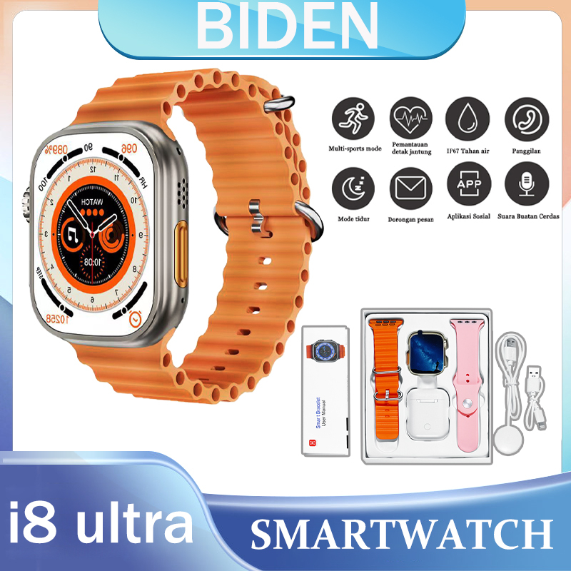 BIDEN Jam Tangan i8 Ultra Smartwatch 2.02 inch Bluetooth Calling Kalkulator Game Full Touch Screen Wireless Charging