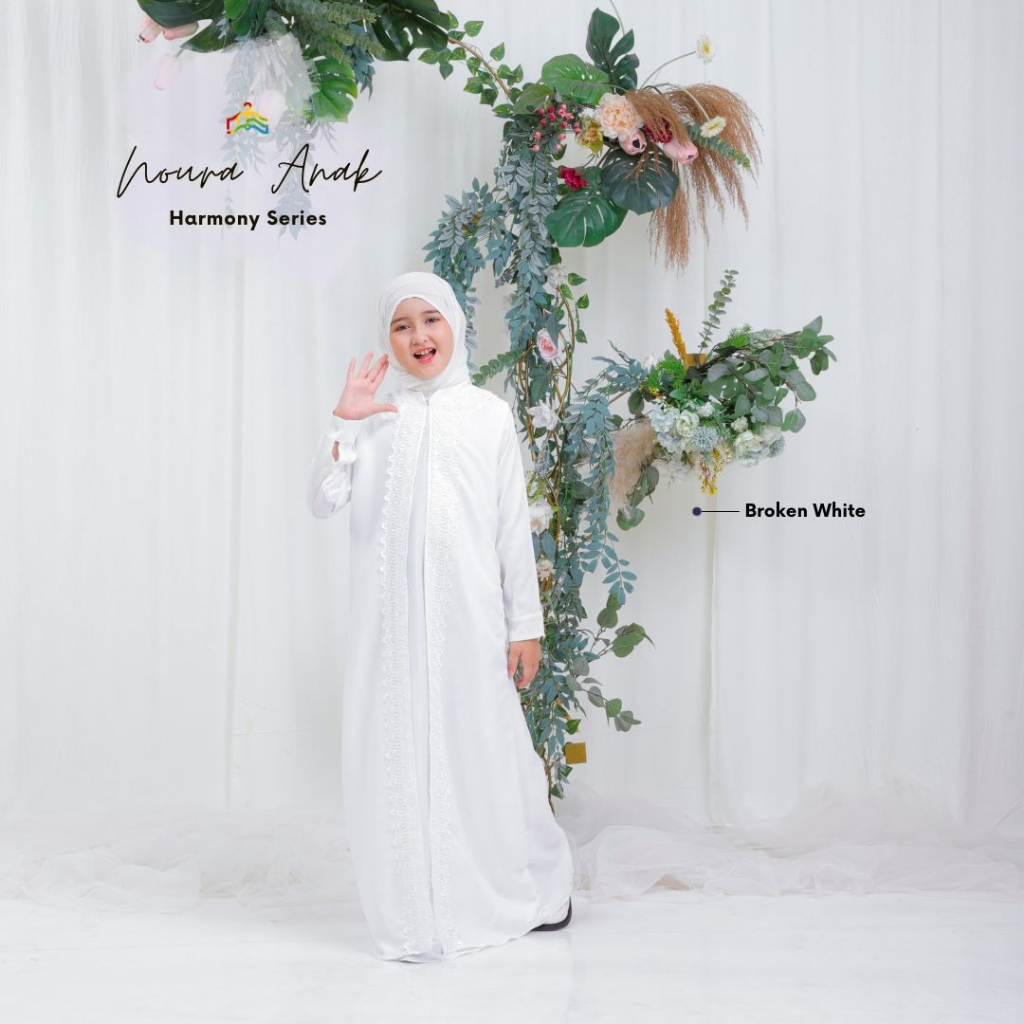 Modesee Gamis Putih Anak Perempuan 3-10Tahun Brukat Renda Terbaru Gamis Kecil Balita Remaja Tanggung