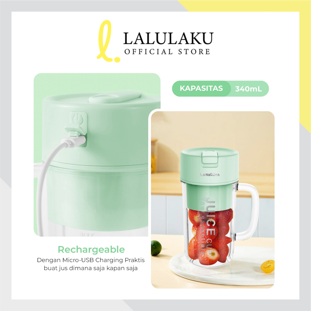 La Natuna Gelas Juice Blender 8 Pisau 340ml Portable Juicer Cup Jus USB Rechargeable