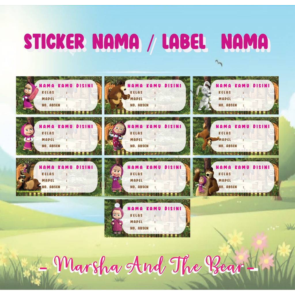 

Stiker / Label Buku Pelajaran Nama Kelas Mapel - Marsha and the bear