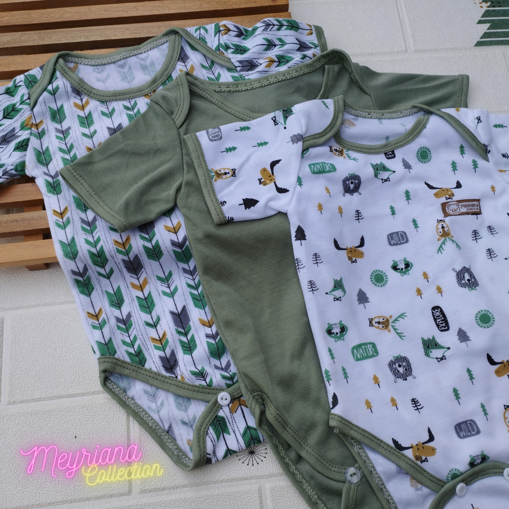 3 PCS Jumper Bayi Baru Lahir Baju Bayi Seri Sage SABLON FULL PRINT Meyriana Collection