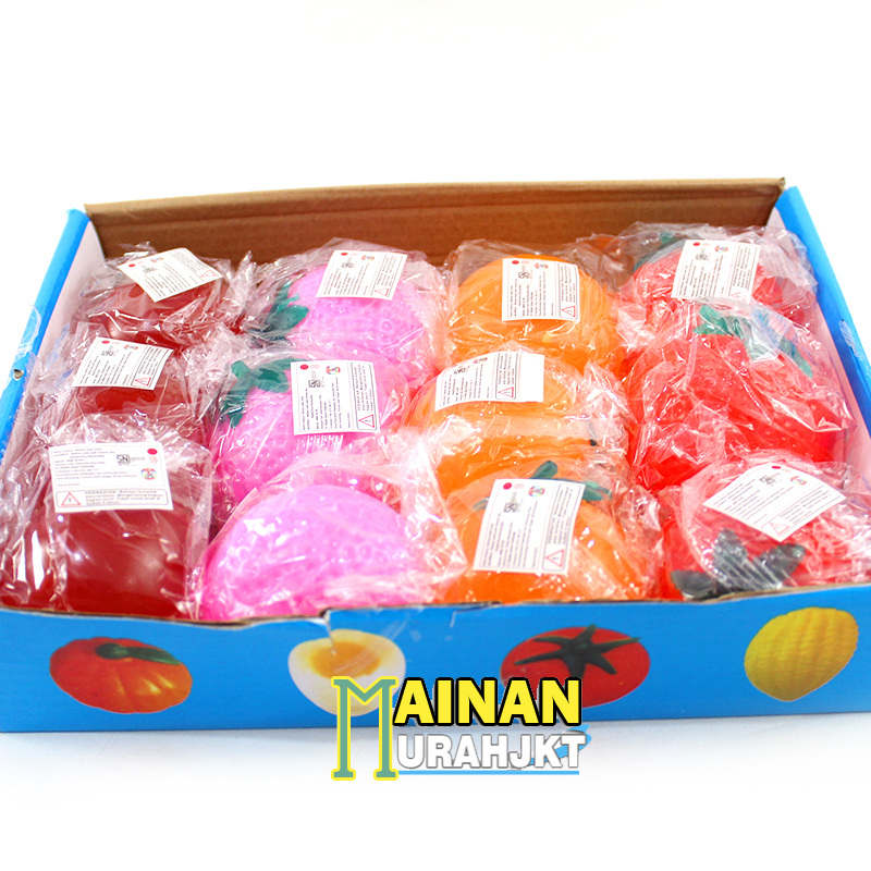 MAINAN ANAK SQUISHY BUAH BUAHAN STRAWBERY TOMAT STRESS BALL SMASH WATER BALL BUAH