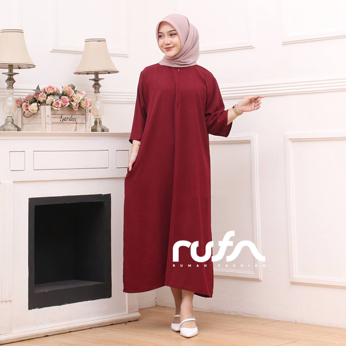 RUFA - Daster Perempuan Crinkle Airflow Gamis Wanita Busui - Merah Maroon