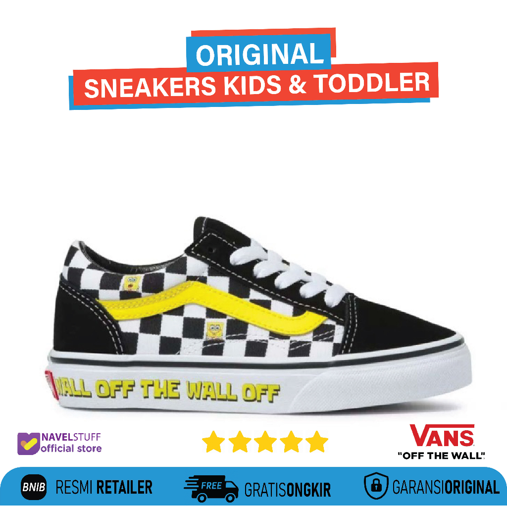 VANS Toddler Kids Old Skool Velcro x Spongebob Off The Wall Chekerboard Sepatu Anak