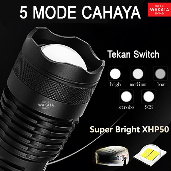 Senter Led Super Terang Mini Rechargeable Black 30W