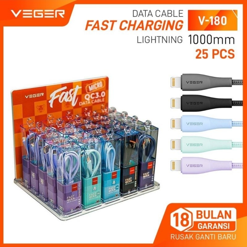 VEGER FAST QC3.0 DATA CABLE FAST CHARGING, 100CM (1 TOPLES)