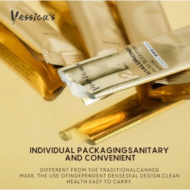 1 SACHET (bukan 1 box) Yessica's 24k HYALURONIC ACID SLEEPING MASK  (Moisturizing , Smooth , Firming)