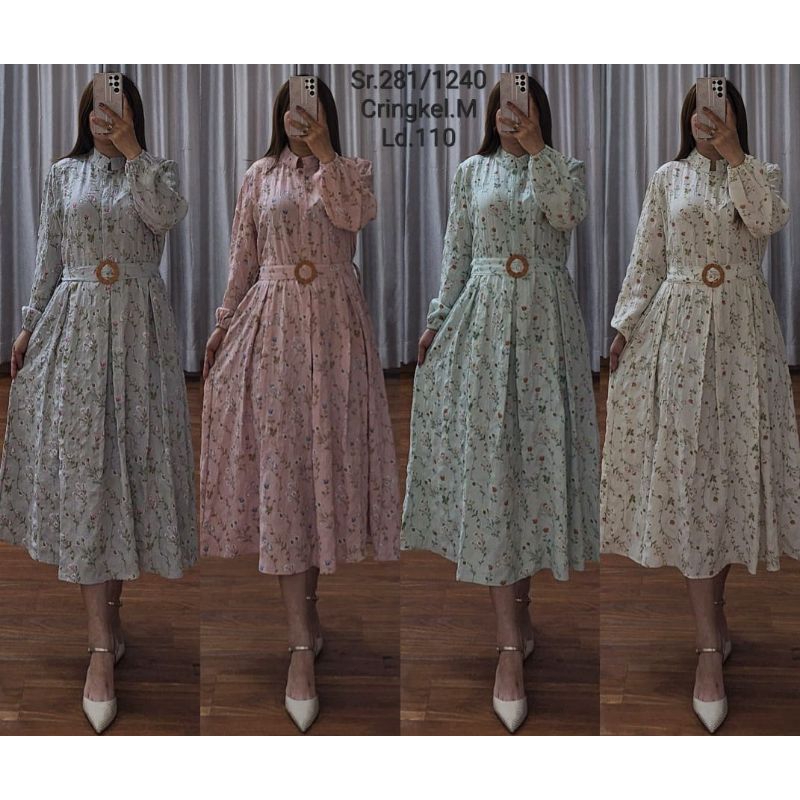 MIYAI Midi Dress Crinkel Motif Bunga Fit to XL