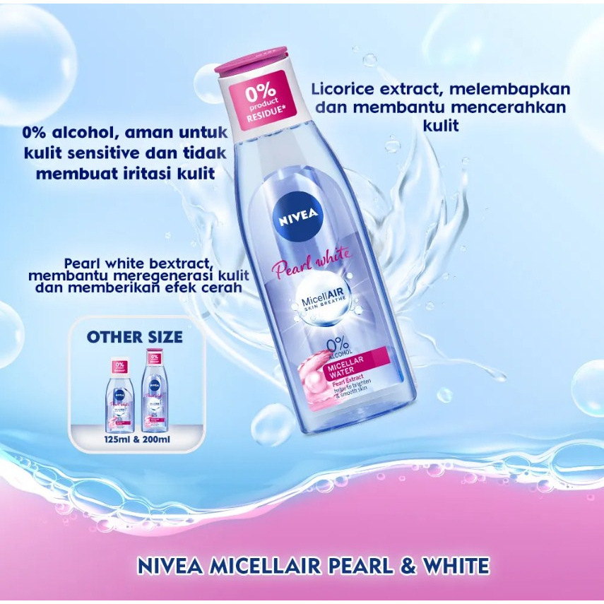 NIVEA MicellAIR Pearl White, Micellar Cleansing Water, Facial Cleanser &amp; Makeup Remover, 200 ml