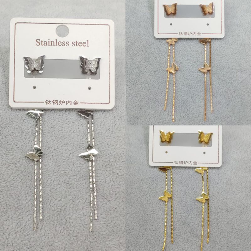 anting tusuk panjang kupu geliter titanium anti karat anti luntur