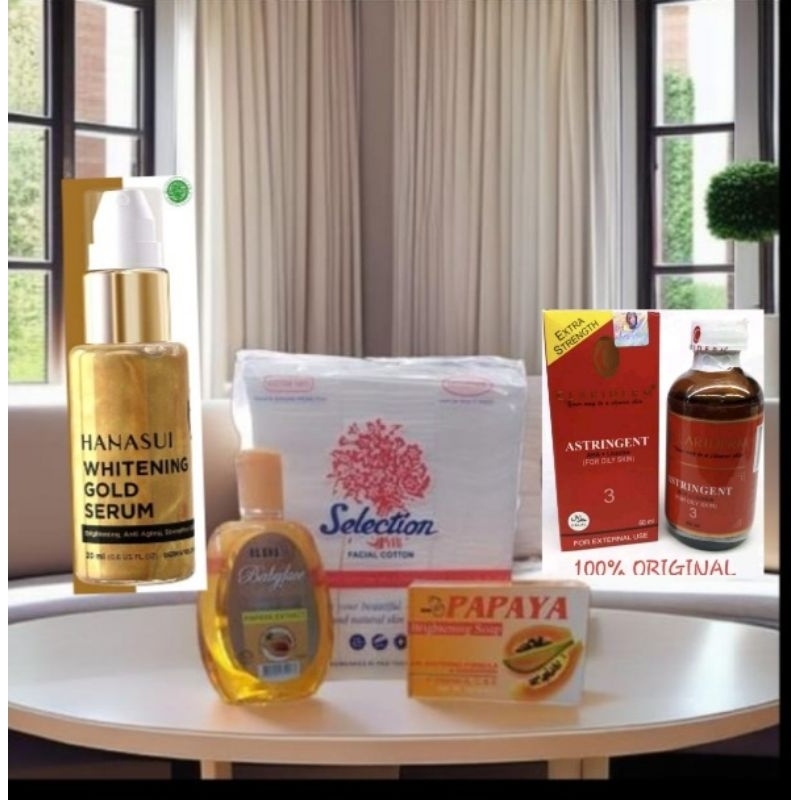 (PAKET GLOWING TONER CLARIDERM ASLI 100% PHILIPIN)Toner RDL,Toner Clariderm,Serum Hanasuy,&amp; Sabun Pepaya RDL asli 100%.