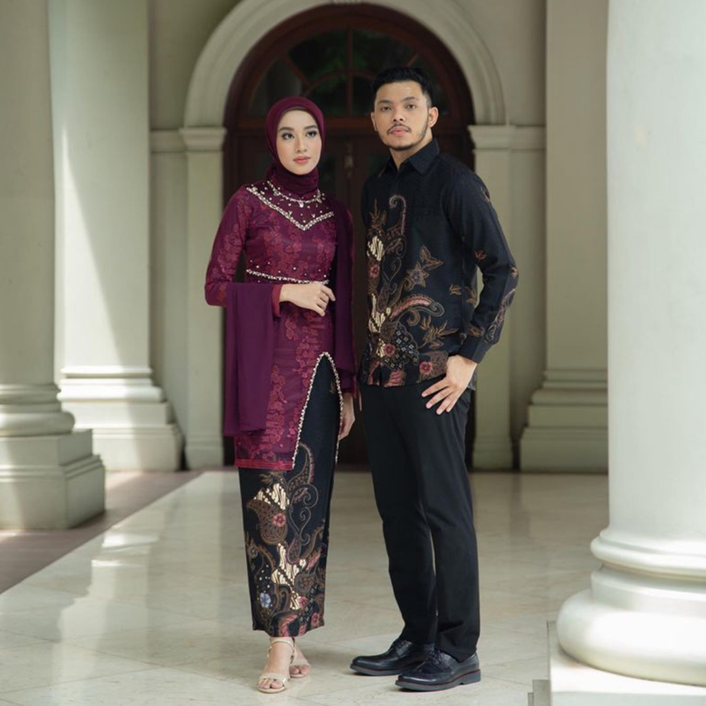 HANNA TUNIK Couple Kebaya Brukat Wanita dan Kemeja Batik Pria size M L XL. Kebaya Wisuda Kebaya Kondangan Kebaya Lamaran Terbaru