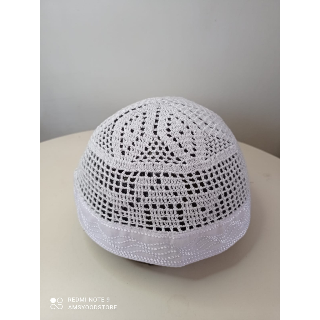 Peci Rajut Madinah Peci Haji Madinah Putih  Kopiah Madinah Kopyah Rajut Dewasa Peci Rajut Tebal Prem
