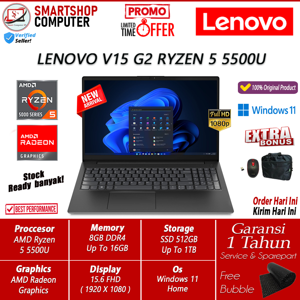 Laptop Gaming Lenovo V15 G2 AMD Ryzen 5 5500U 20GB 1TB SSD 15.6 FullHD Win11 Home Original