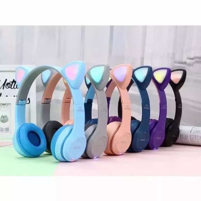Headphone Bando Bluetooth P47M Cat Earphone Bluetooth P47M LED Wireless Cat