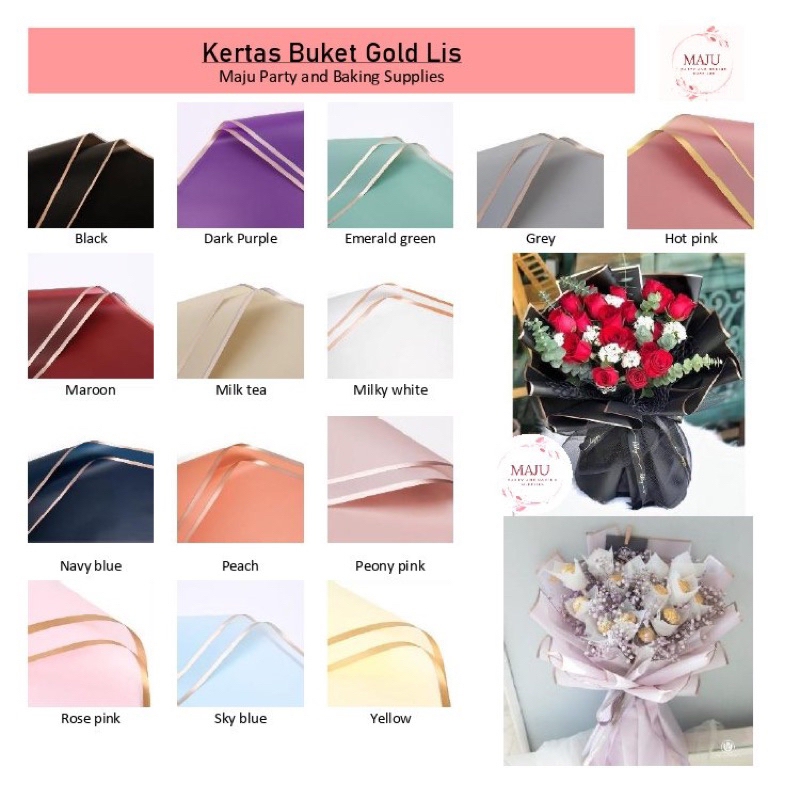 

(20 lembar per pax) Kertas Buket Lis Emas / Gold Frame Flower Wrapping / Kertas Bunga / Flower Paper / Cellophane Paper / Kertas Kerajinan Bunga