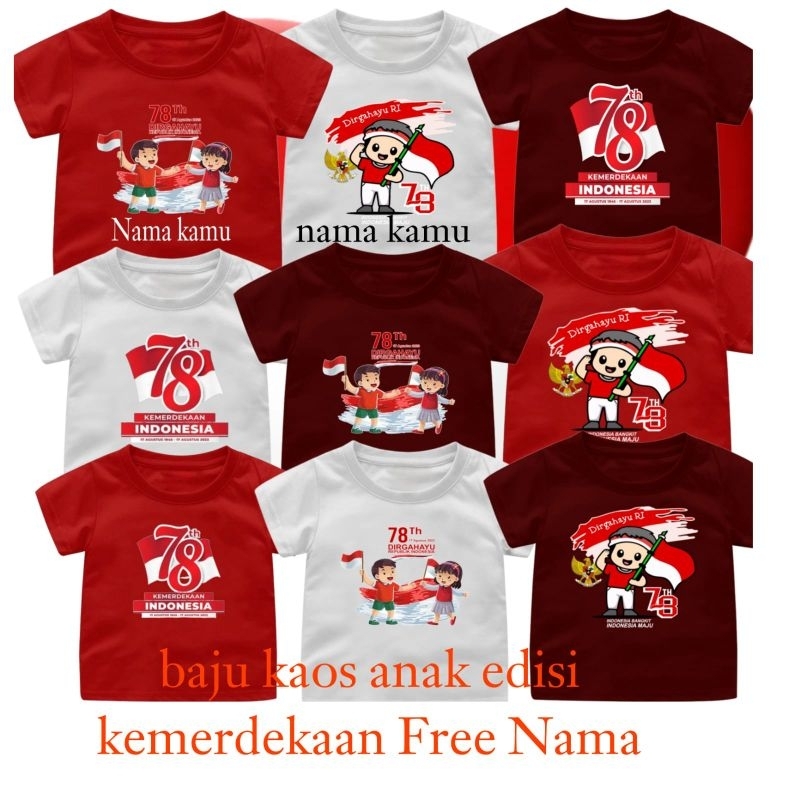 Baju Oblong Anak Edisi KEMERDEKAAN Free Cetak Nama Anak