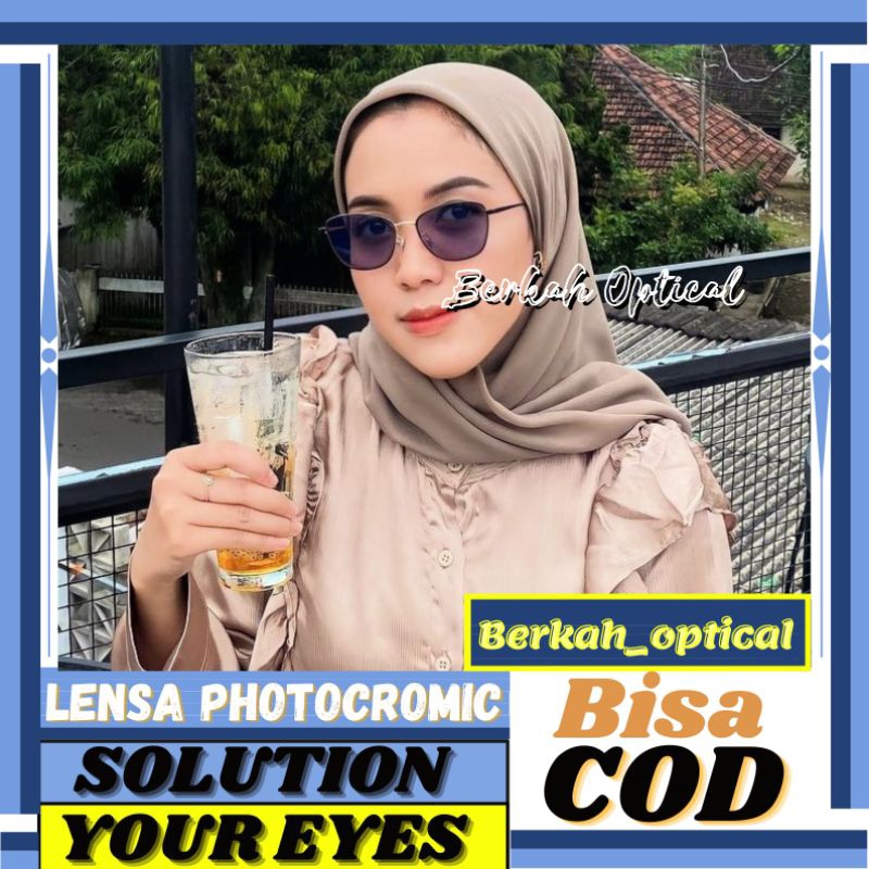 Kacamata Wanita Kotak Kecil Kacamata Photocromic Minus 8292 Gratis lensa Anti Radiasi