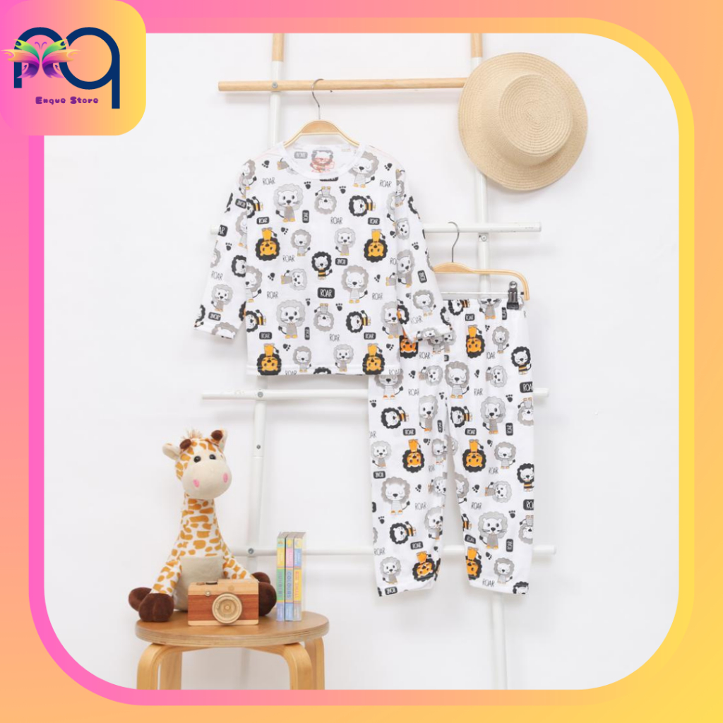 Setelan Anak Laki Laki Motif Lion | One Set Anak | Baju Tidur Anak | Kaos Lengan Panjang dan Celana 