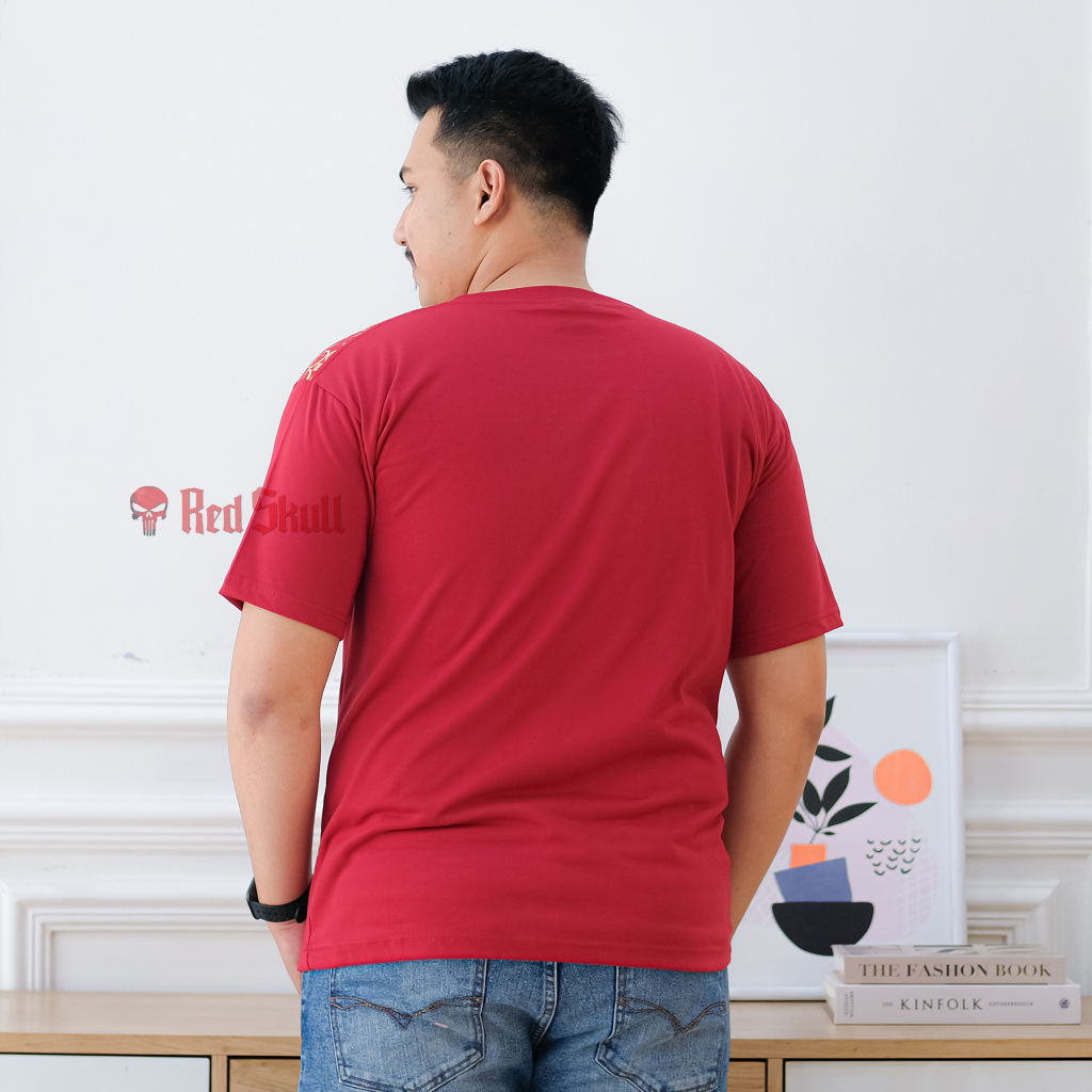 RED SKULL Kaos Oblong Pendek Katun Batik Kawung Bulat Unisex