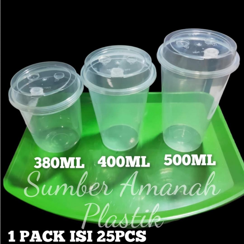 Cup PP Injection Isi 25pcs / 380ml 400ml 500ml / 12oz 14oz 16oz / 25PCS / 12 oz 14 oz 16 oz Gelas Pl