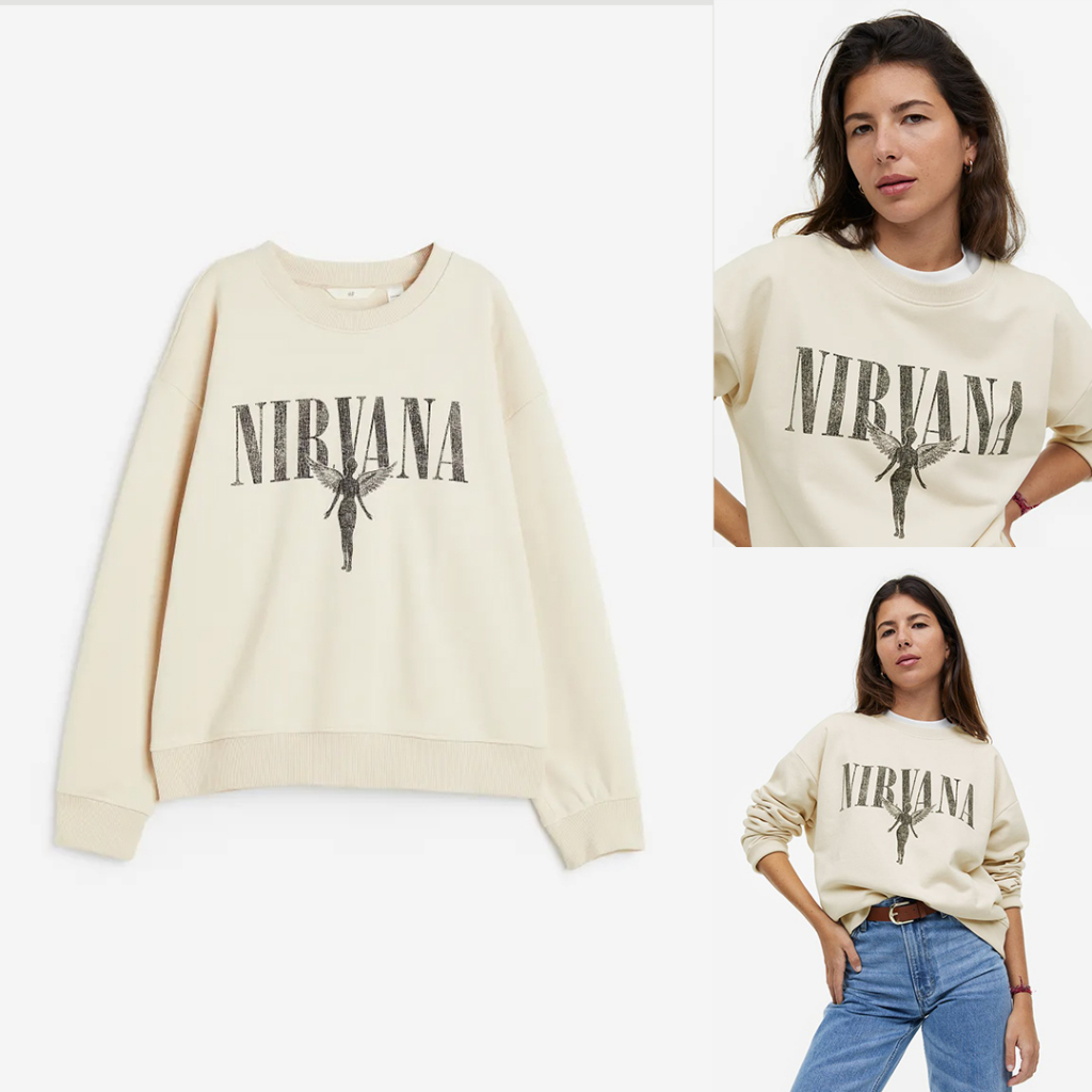 Crewneck H&amp;M NIRVANA IN UTERO Soft Cream Sweater Wanita HnM