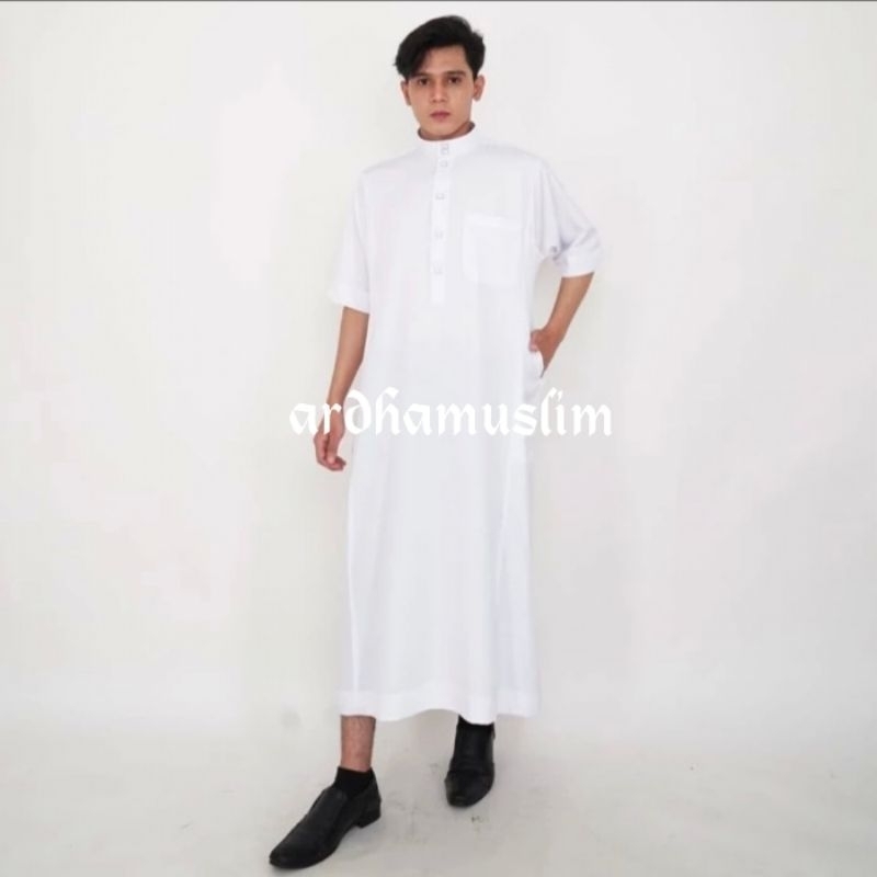 Gamis Pria(Jubah)Tangan Pendek Putih Haji Dan Umroh
