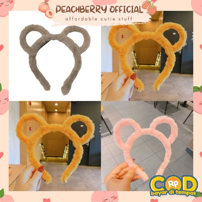 Bando Lucu Karakter Hewan Bulu Halus  Bondu Motif Kuping Beruang Bandana Cat Bear Rabbit Wanita Anak Dan Dewasa Perempuan Fashion Korea Style Import