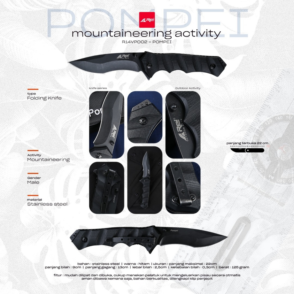 Pisau Pompei Hitam Knife Arei Outdoorgear