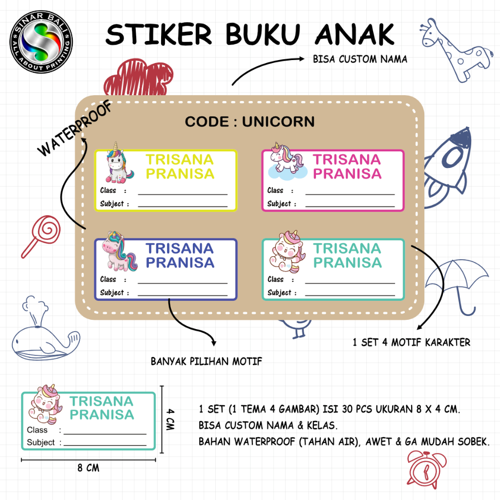 

(GIRL) Stiker Nama Buku / Stiker Custom Nama Buku Sekolah Anak