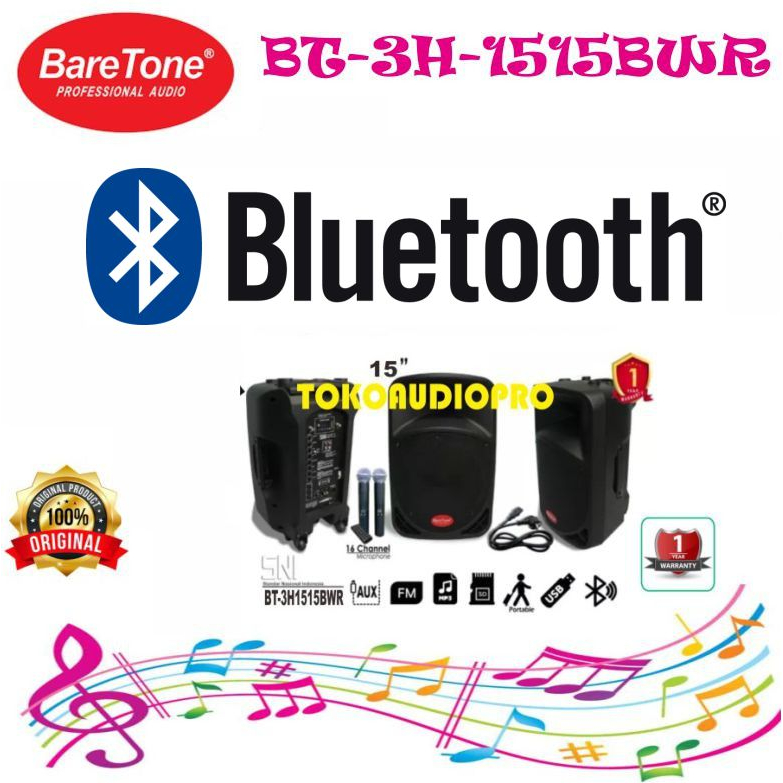 Speaker Baretone BT3H1515BWR Speaker Aktif Portable Bluetooth bt3h1515bwr