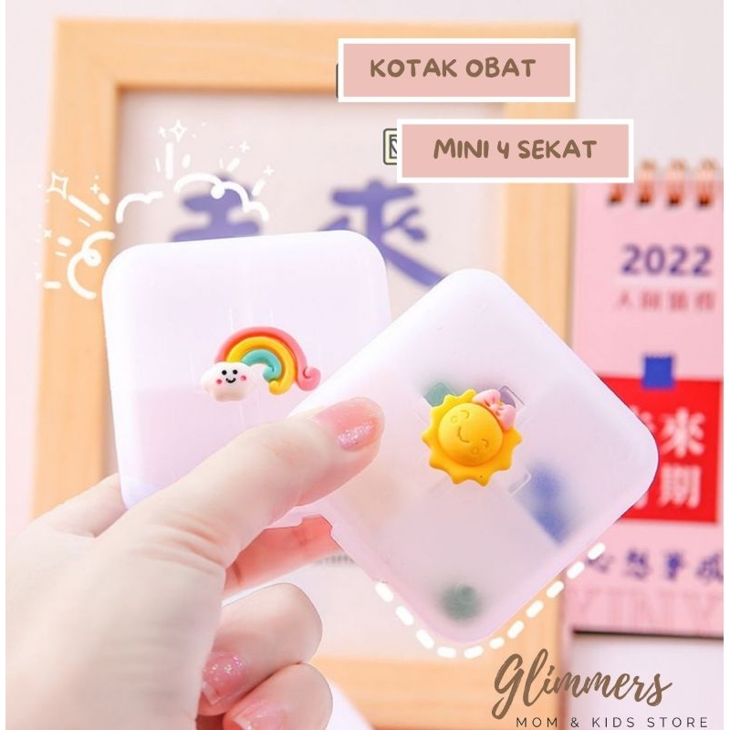 Kotak Obat Vitamin Harian 4 sekat/ Kotak Obat Travel/ Kotak Obat Mini Karakter