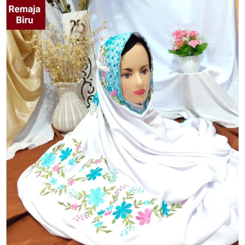 MUKENA TERUSAN REMAJA BORDIR WARNA PUTIH PONDOK PESANTREN PUTRI MUKENAH LAJURAN/LANGSUNGAN/LAJUR TAN