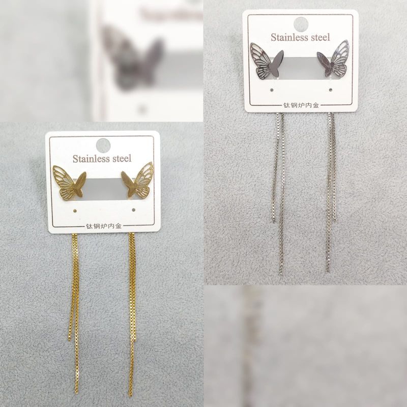anting tusuk panjang kupu titanium anti karat anti luntur