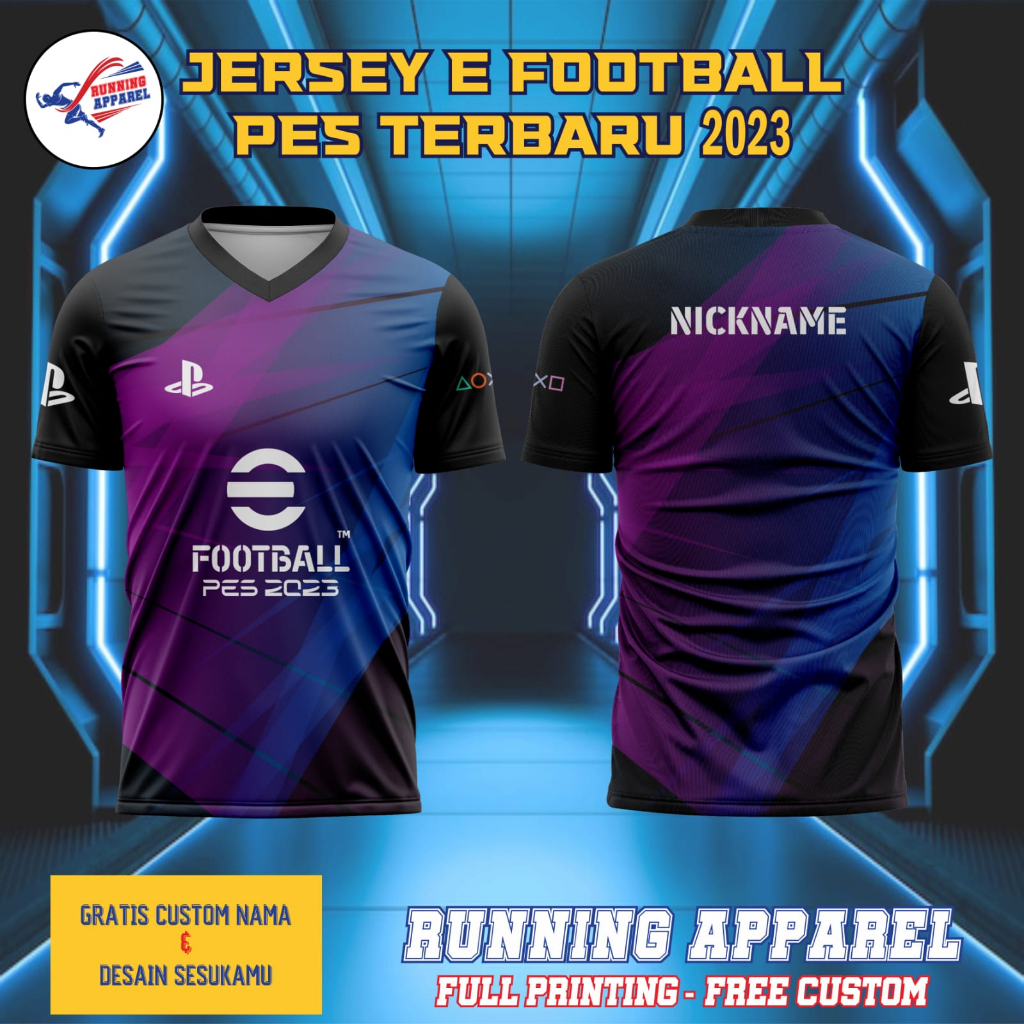 Baju Gaming Jersey eFOOTBALL PES Terbaru 2023 v5, Jersey ESPORT Berbahan DRYFIT Full Printing & Bisa