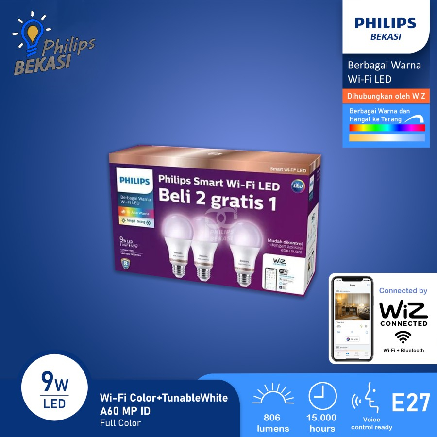 Philips Smart Wifi Color+Tunable Multipack 9 Watt Beli 2 Gratis 1