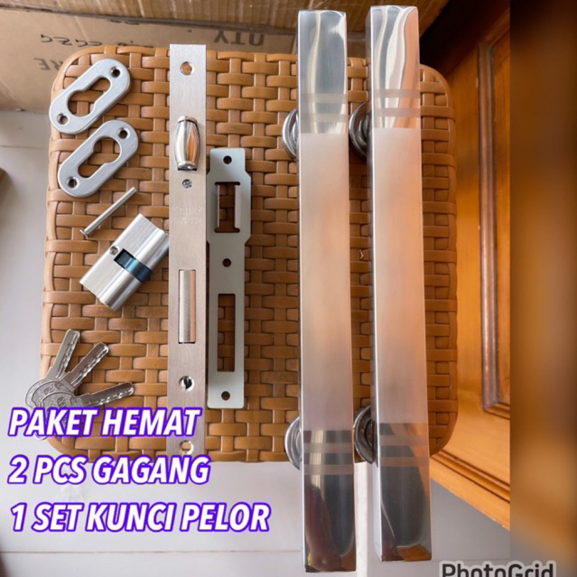 Terlaris Kunci Pintu Dua Kupu kupu Double 2 pull handle ss + kunci/ Termurah Kunci Pintu Dua Double 