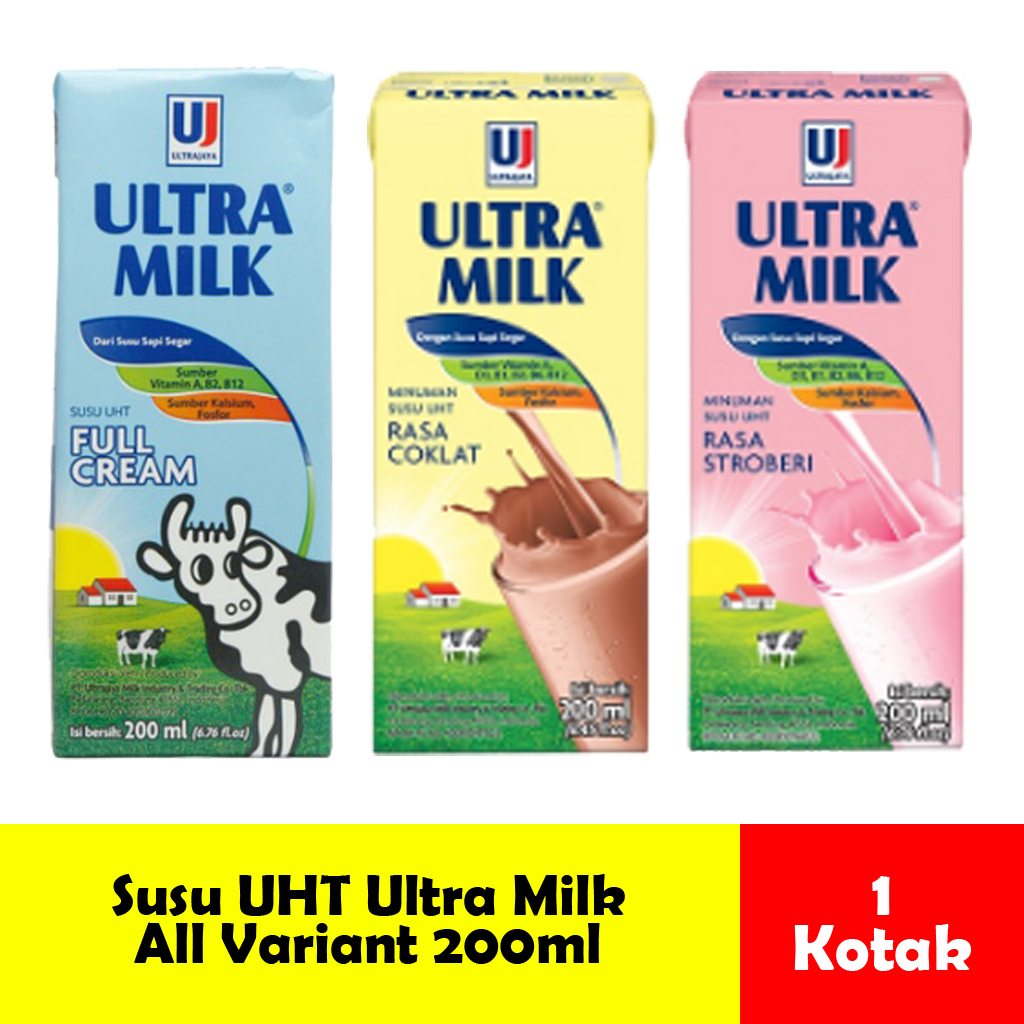 

ULTRA MILK SUSU CAIR UHT STERIL RASA COKLAT / FULL CREAM / STRAWBERRY 200ML