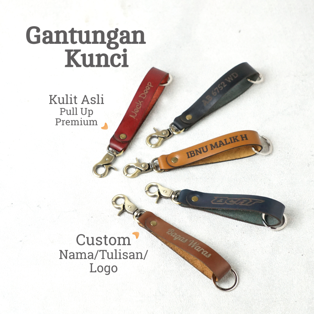 Gantungan Kunci Keychain Kulit Asli Custom Request Nama Tulisan Luggage Name Tag Tas Motor (GHL)