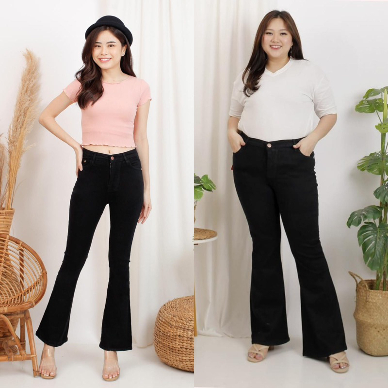 (27-34)cod premium celana higwaist cutbray hitam panjang wanita cewek high waist jeans murah soft je